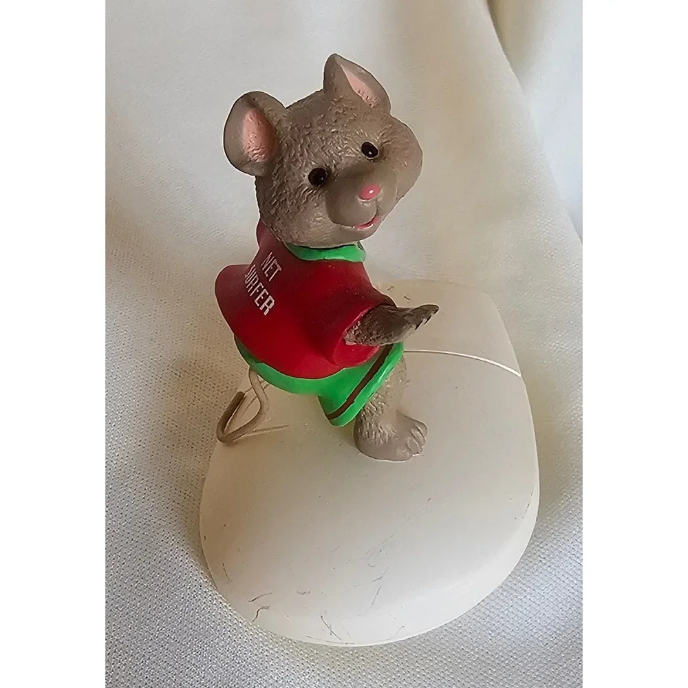 VTG Hallmark Net Surfer Ornament 1999 White Mouse Computer Tech Retro Vintage